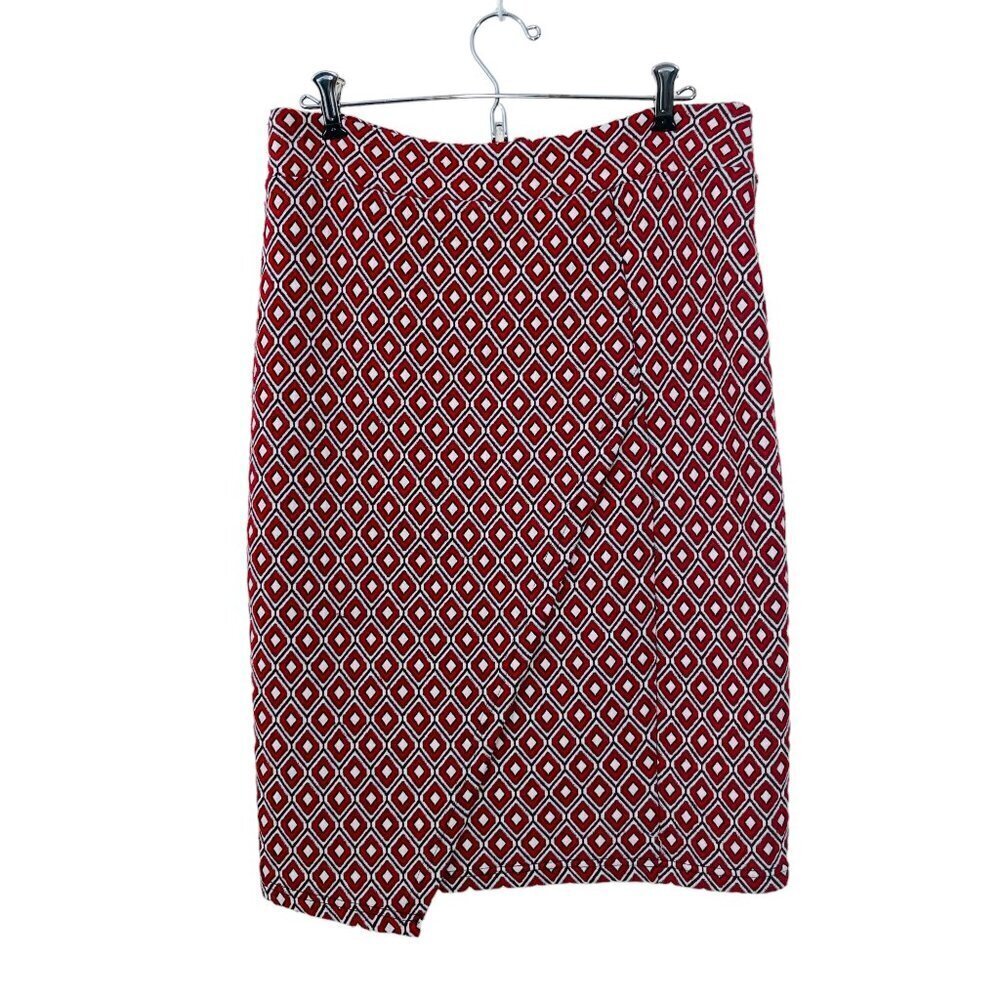 Anthropologie Maeve Wiles‎ Size M Geometric Faux Wrap Pencil Skirt Red Stretch